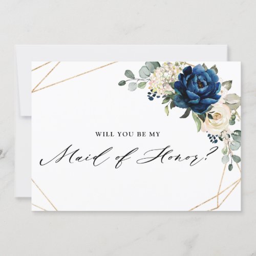 Navy Gold White Ivory Will You Be My Maid of Honor Invitation