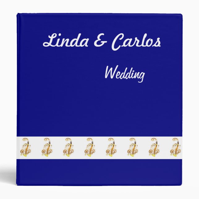Navy, Gold & White Wedding Planner or Guest Book Binder (Front)
