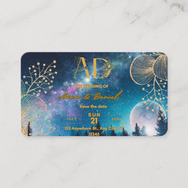 navy gold with moonlight wedding invitation (Front)