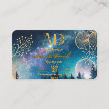 navy gold with moonlight wedding invitation