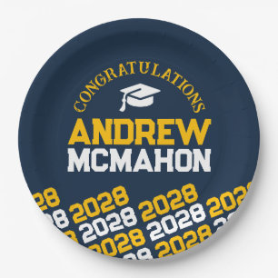 Navy & Gold Yellow Half Repeat Grad Personalized Paper Plates