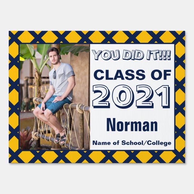 Navy & Gold You Did It Photo Graduation Sign (Back)