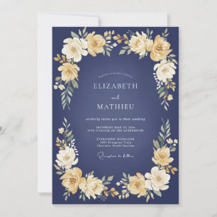 Navy Golden Bloom Wedding Invitation