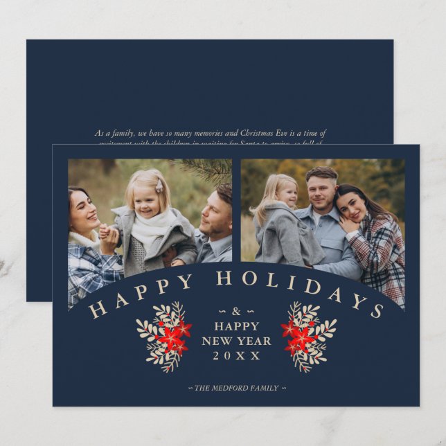 Navy Golden Effect Elegant 2 Photos Christmas (Front/Back)