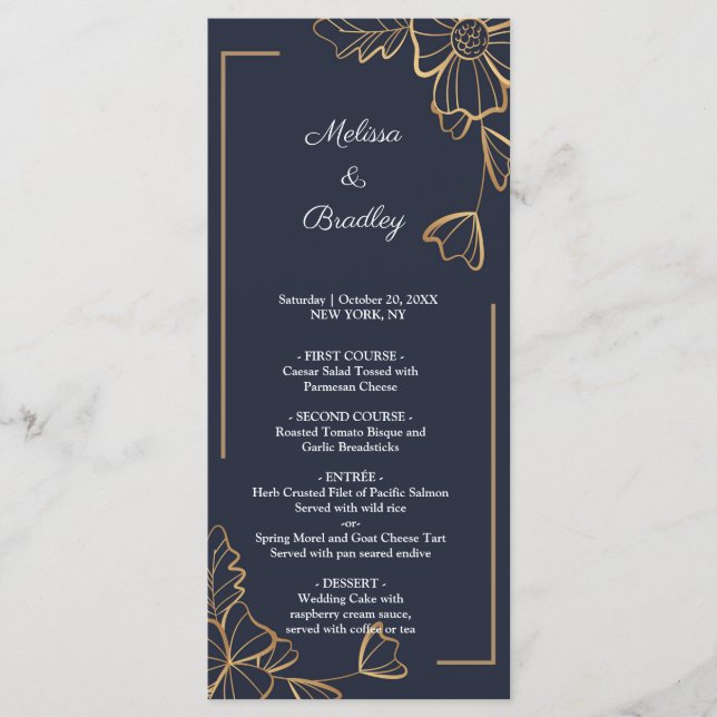 Navy & golden floral Menu (Front)