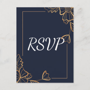 Navy & golden floral RSVP Invitation Postcard