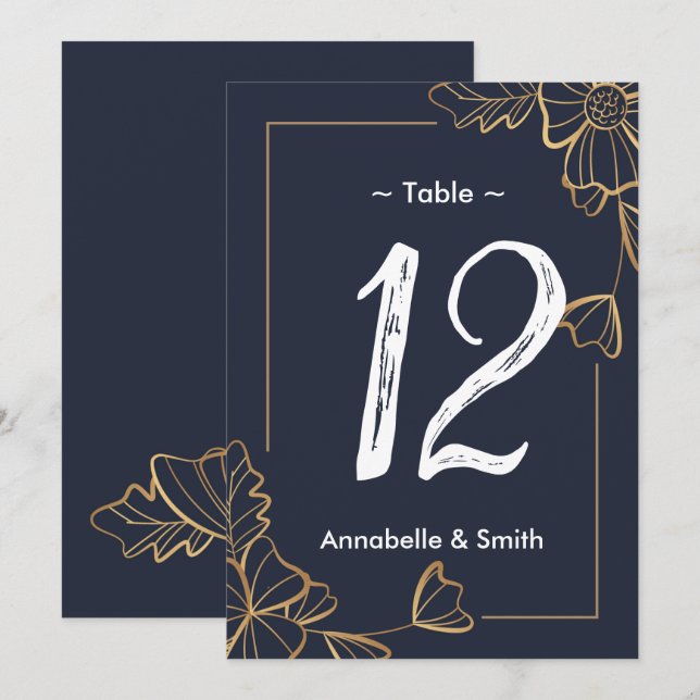 Navy & golden floral  table number (Front/Back)