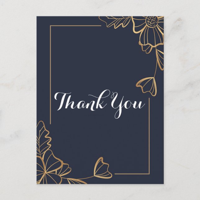 Navy & golden floral Thank you Postcard (Front)