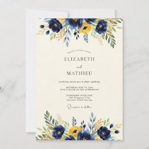 Navy Golden Vivacious Spring Wedding Invitation