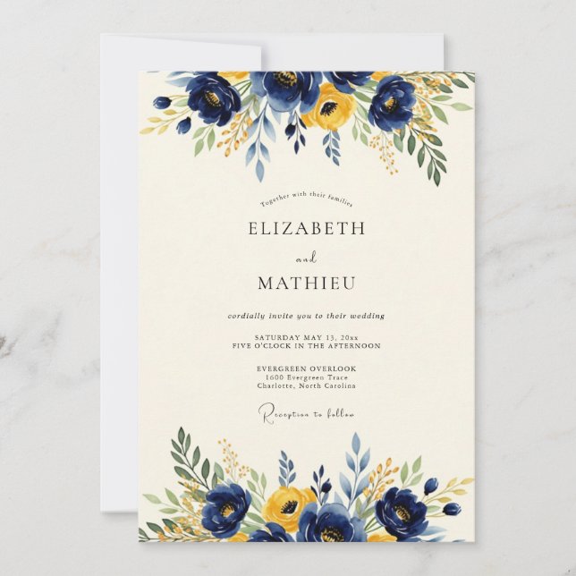 Navy Golden Vivacious Spring Wedding Invitation (Front)