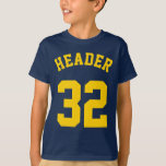 Navy &amp; Golden Yellow Kids | Sports Jersey Design T-shirt at Zazzle