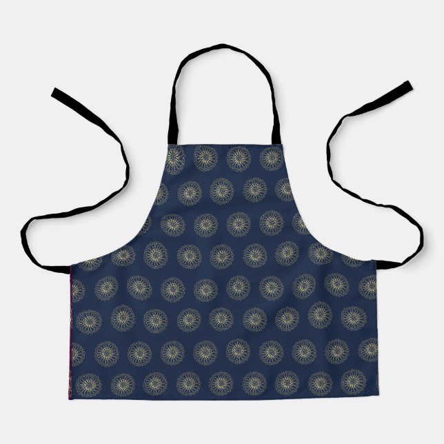 Navy | Golden Zinnia Flower Medallions Apron (Front)