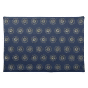 Navy   Golden Zinnia Flower Medallions Cloth Placemat