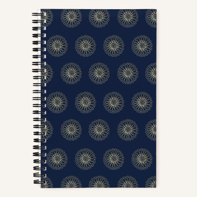Navy | Golden Zinnia Flower Medallions Notebook (Front)