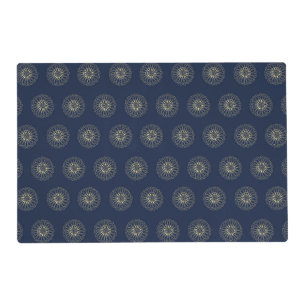Navy   Golden Zinnia Flower Medallions Placemat