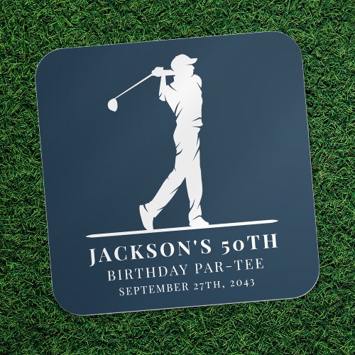 Navy Golf Themed Birthday Par_tee  Square Sticker