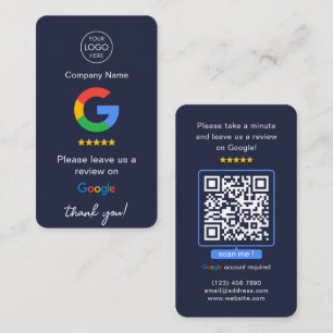 Navy Google Reviews QR Code Business Review Us Card