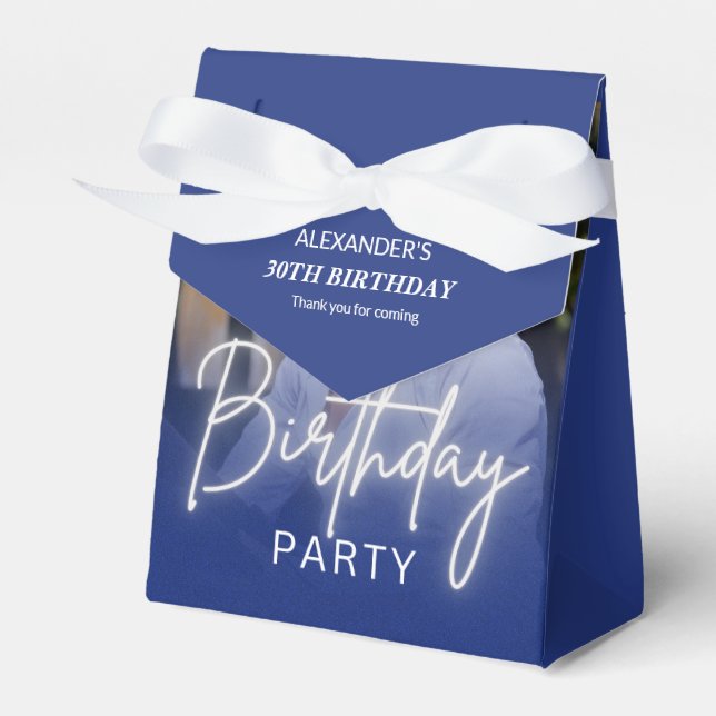 Navy Gradient Photo 30th Birthday Party Favor Boxes (Front Side)