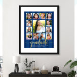 Navy Graduate K–12 Script Photo Collage Real Gold Foil Prints<br><div class="desc">Be proud, rejoice and showcase this milestone of your favorite grad. Create this girly, stunning, simple, modern, personalized high school graduation K – 12 photo collage poster for a keepsake you’ll always treasure. A fun, elegant visual of real gold foil script typography, along with her name, class year, and school...</div>
