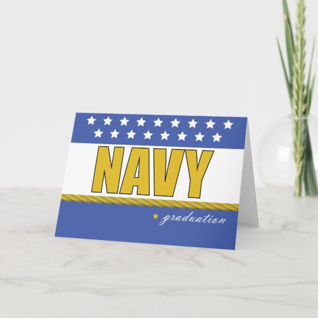 Navy Graduation Blue, Gold with Stars, Rope Card (Front)