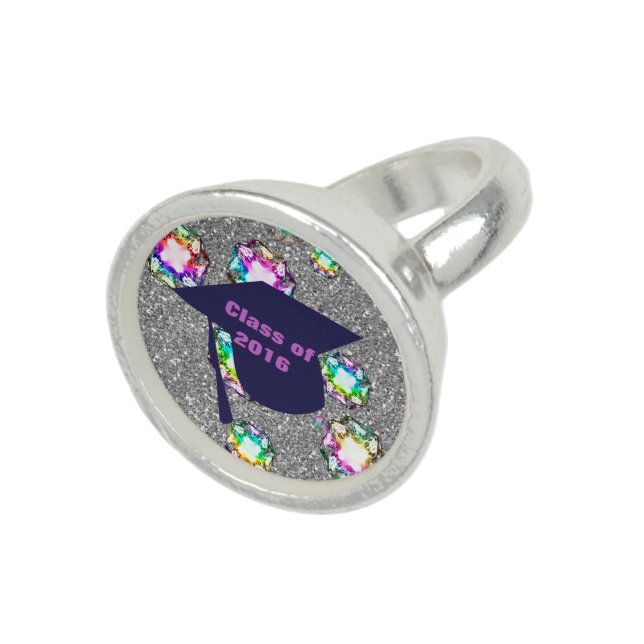 Navy Graduation Cap Faux Glitter Bling Ring (Top)