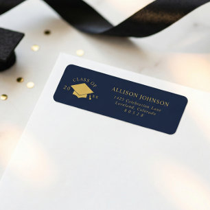 Navy Graduation Cap Return Address Label