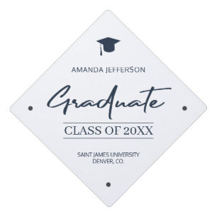Navy Graduation   Class year elegant casual script Cap Topper