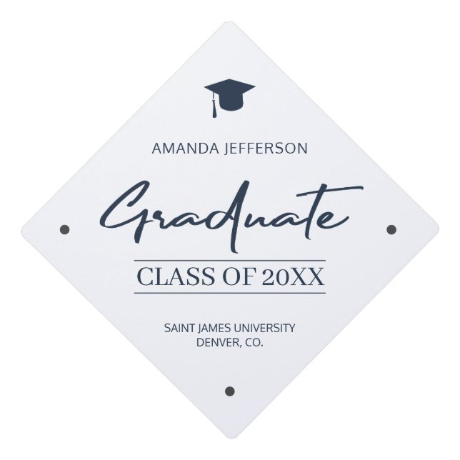 Navy Graduation | Class year elegant casual script Cap Topper (Front)