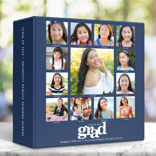 Navy Graduation K–12 Bold Modern Photo Collage 3 Ring Binder