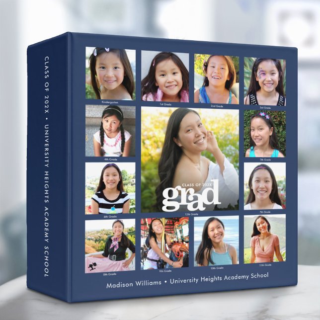 Navy Graduation K–12 Modern Bold Photo Collage 3 Ring Binder (Creator Uploaded)
