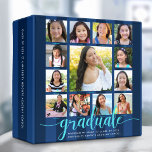 Navy Graduation K–12 Photo Collage Blue Script 3 Ring Binder<br><div class="desc">Let your favorite grad be proud, rejoice and showcase their milestone with this graphic, stunning, simple, modern, personalized high school graduation K – 12 photo collage keepsake scrapbook custom memory album. A fun, elegant visual of turquoise blue glitter script typography, along with their name, class year, and school and 13...</div>