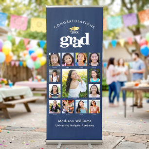 Navy Graduation K–12 Photo Collage Gold Cap Bold Retractable Banner