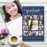 Navy Graduation K–12 Script Photo Collage 15 Month Calendar<br><div class="desc">Be proud, rejoice and showcase this milestone of your favorite grad. Create this girly, stunning, simple, modern, personalized high school graduation K – 12 photo collage 15 month calendar for a keepsake you’ll enjoy throughout the year. On the front, a fun playful visual of white script handwriting, cute, playful hearts,...</div>