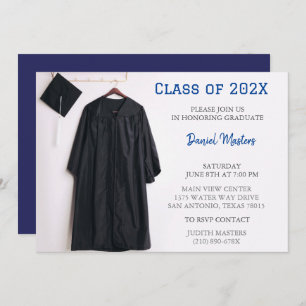 Navy Graduation Party Cap and Gown Invitation