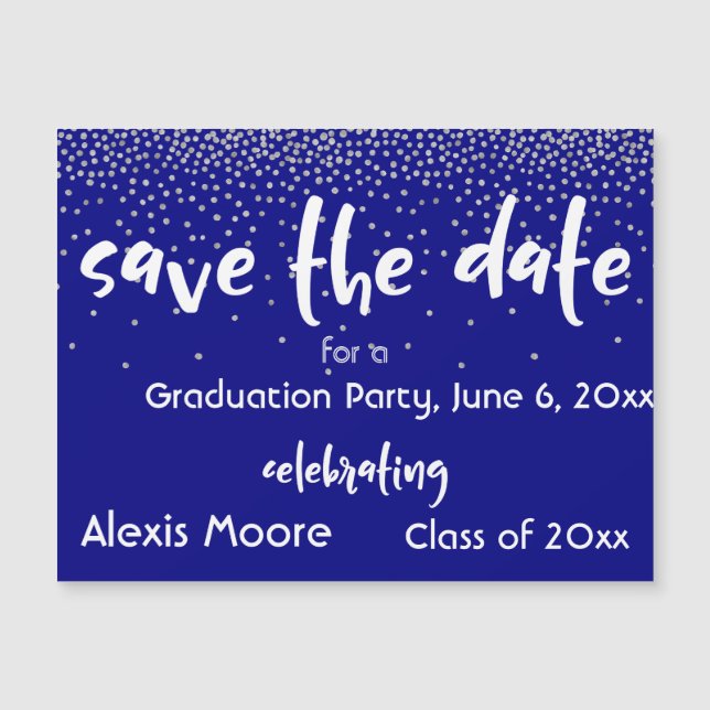 Navy Graduation Party Save Date Magnetic Card (Front)