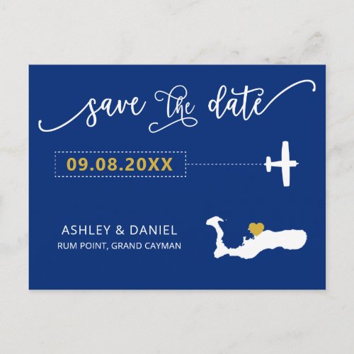 Navy Grand Cayman Wedding Save the Date Map Postcard