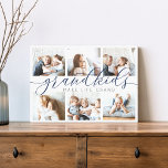 Navy | Grandkids Make Life Grand Photo Collage Canvas Print<br><div class="desc">Create a sweet gift for a beloved grandma or grandpa with this beautiful photo collage canvas. "Grandkids make life grand" appears in the center in navy blue and grey calligraphy script lettering. Customize with 6 photos of their grandchildren.</div>