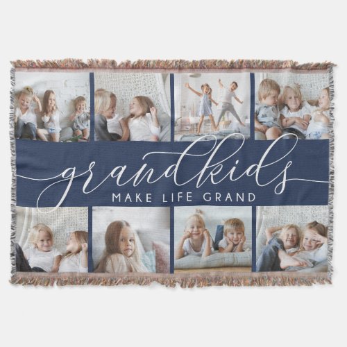 Navy  Grandkids Make Life Grand Photo Collage Throw Blanket