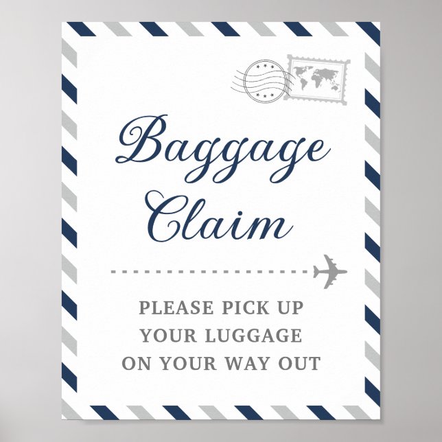 Navy Gray Baggage Claim Travel Airline Favor Table Poster (Front)
