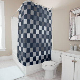 Navy Gray Blue Checks Shower Curtain