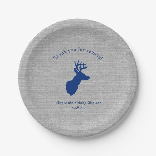 Navy Gray Buck baby shower decor oh deer Paper Plates
