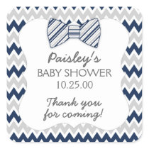 Navy Gray Chevron bow tie boy baby shower favor Square Sticker