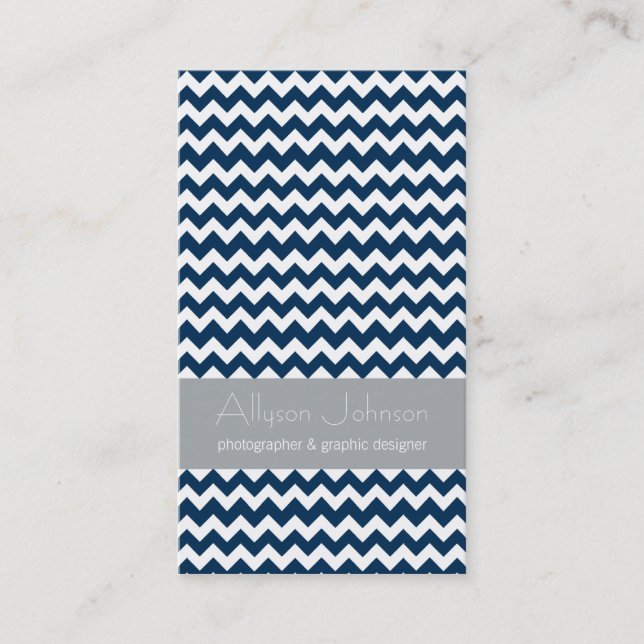 Navy & Gray Chevron Design Business Cards (Front)