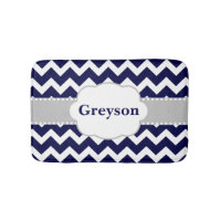 Navy Gray Chevron Monogram Bathmat