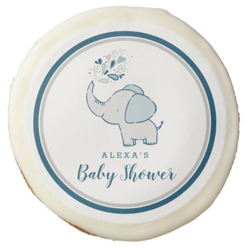 Navy  Gray Cute Elephant Baby Shower Treat Table Sugar Cookie