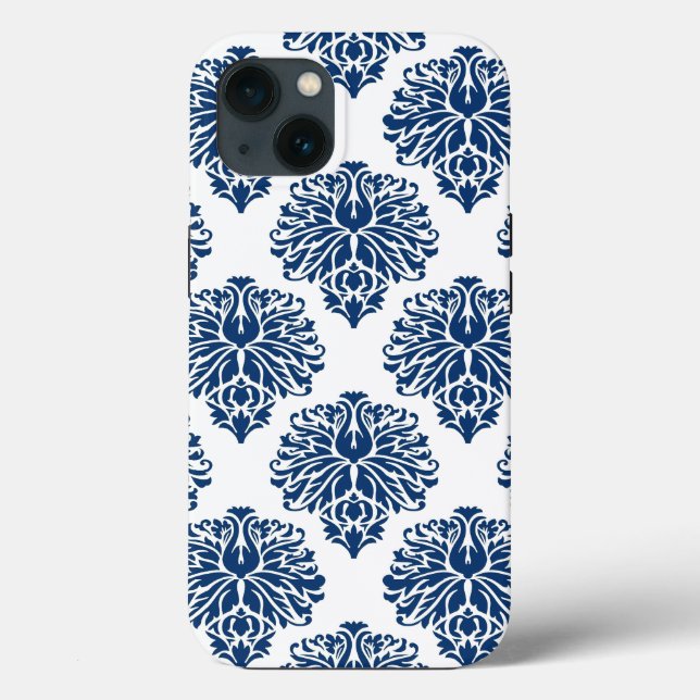 Navy Gray Elegant Damask Case-Mate iPhone Case (Back)