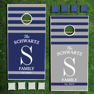 Navy/Gray Family Name/Monogram Cornhole Set