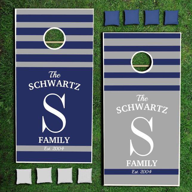 Navy/Gray Family Name/Monogram Cornhole Set (Creator Uploaded)