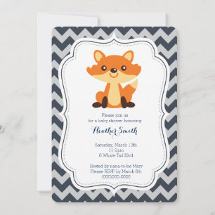 Navy Gray Fox Baby Shower Invitation