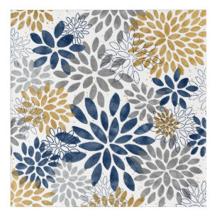 Navy Gray Gold Dahlia Blooms Acrylic Print